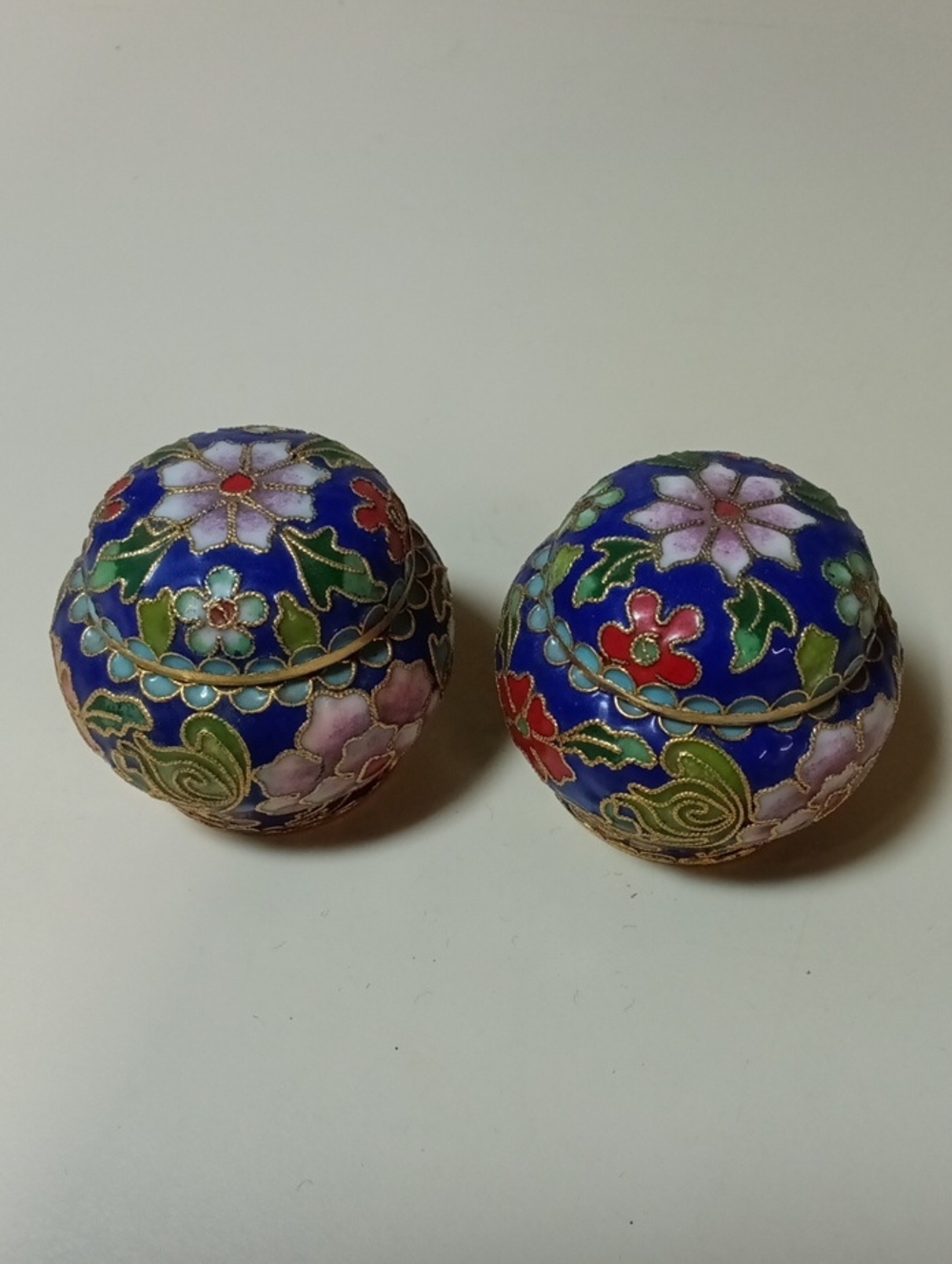 Blue Floral Cloisonné Trinket Boxes – Decorative Home Accent (Pair)